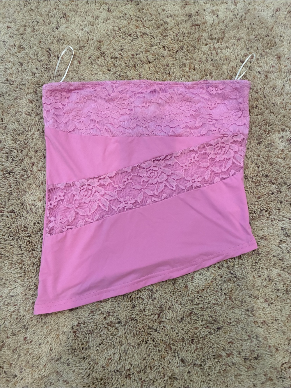 Delicate Pink Lace Trim Tube Top